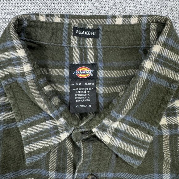 Dickies Mens Size XL Green Plaid Flannel Button Up Shirt Relaxed Fit Long Sleeve - Picture 6 of 12
